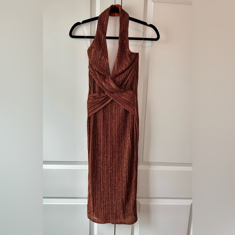Nookie Women’s Mystery Midi Dress Rust Metallic NWT (Size XS)